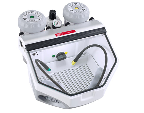 Basic eco Fine Sandblasting Unit 1 x 25–70 µm, 1 x 70–250 µm, incl. 2 nozzles 0.8 mm / 1.2 mm