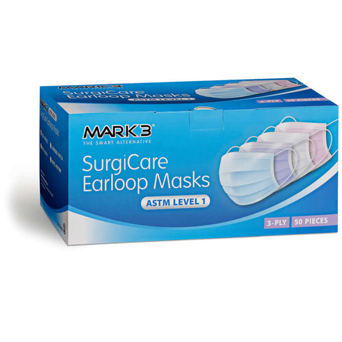 SurgiCare Pink Earloop Face Masks Level 1 3ply 50/bx. - MARK3®*