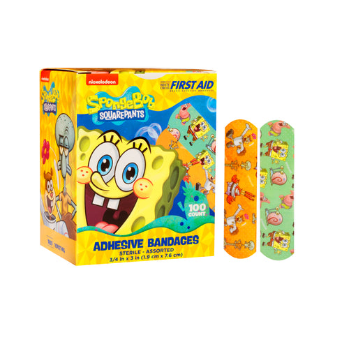 SpongeBob Squarepants™ Adhesive Bandages 3/4" x 3" SpongeBob, Patrick, Squidward, Mr. Krabs and Sandy Cheeks 100pcs/Box