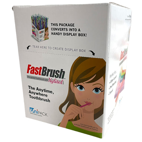 ERAFINE 100pcs Toothbrushes Single-use FastBrush Pre-Pasted Toothbrush in Dispenser Box Individual Wrapped Xylitol Mint