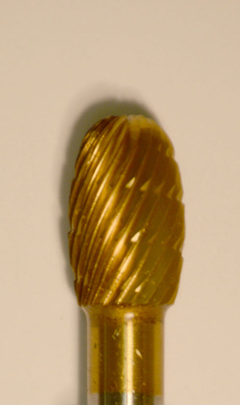 3/8" Egg (D3/8) TNT-Coated Dual Cut Regular Carbide Bur w/ 1/4" Shank D3/8-GOLD