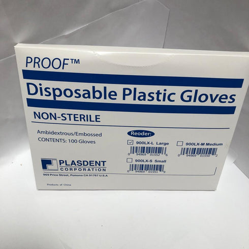 100Pcs Disposable Plastic Gloves Clear Medical Dental Ambidextrous Embossed