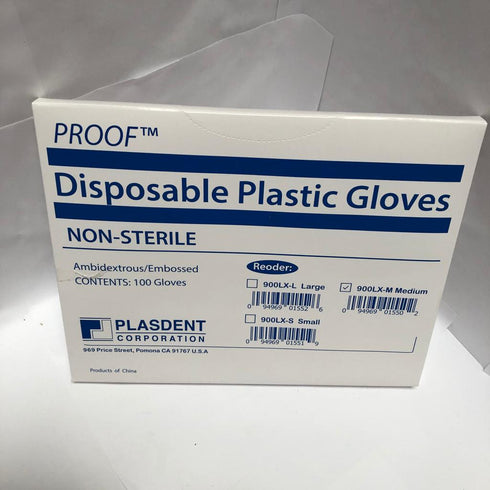 100Pcs Disposable Plastic Gloves Clear Medical Dental Ambidextrous Embossed
