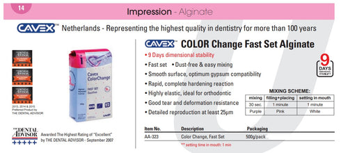 Dental Color Change Alginate Fast Set Impression Material CAVEX AA323