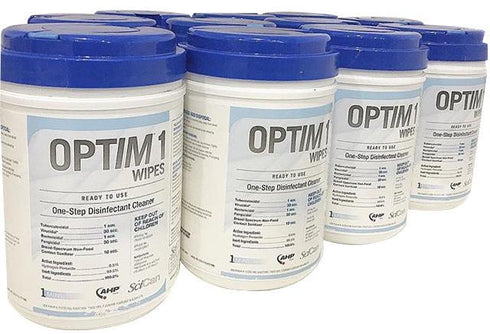 OPTIM 1 One-Step Disinfectant Wipes Case of 12 - 12 x 160 Sheets - 6" x 7"